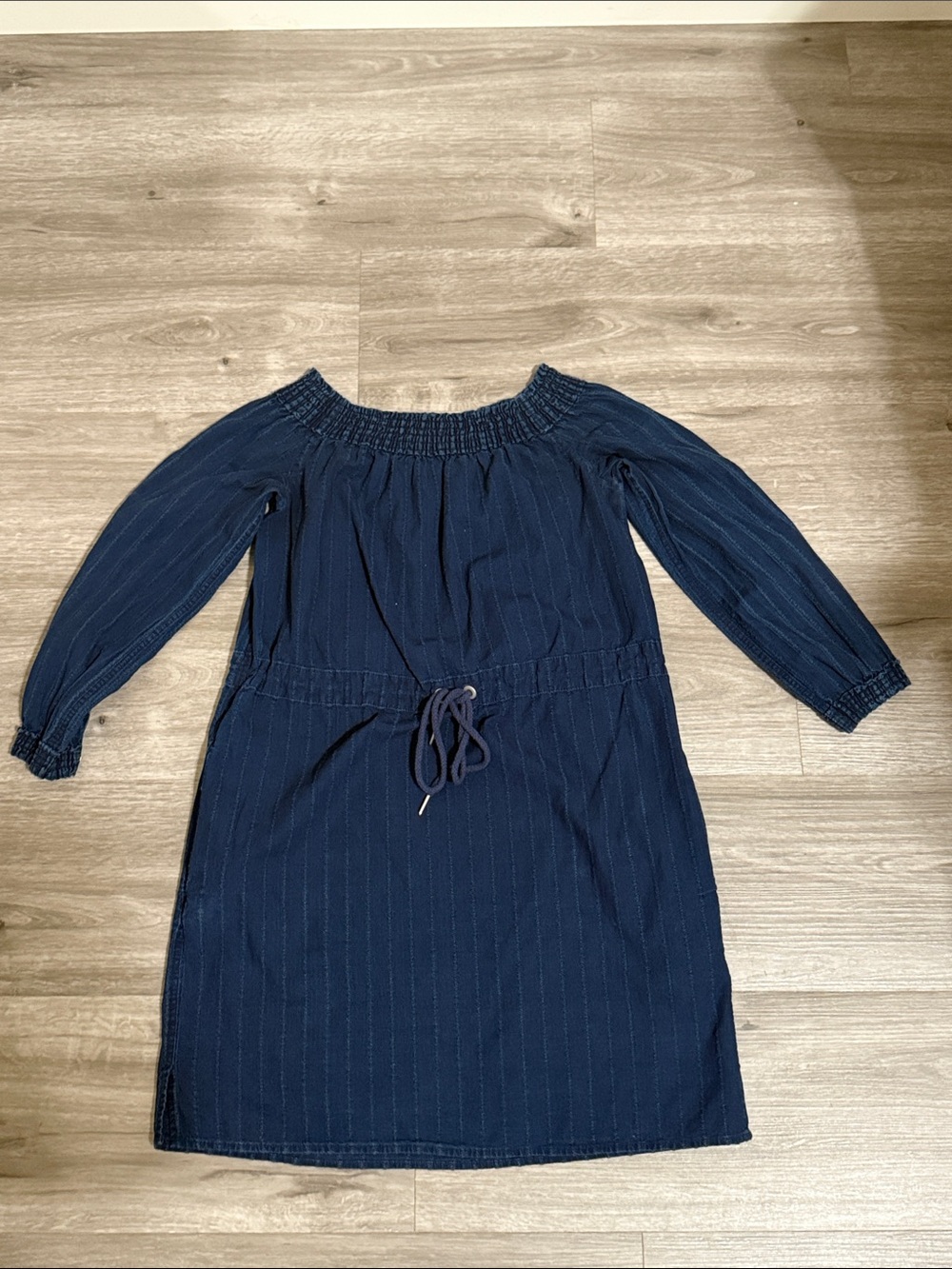 rag & bone Navy Off-the-Shoulder Long Sleeve Drawstring Dress